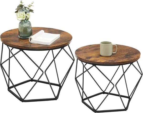 VASAGLE Couchtisch rund, 2er Set, Wohnzimmertisc